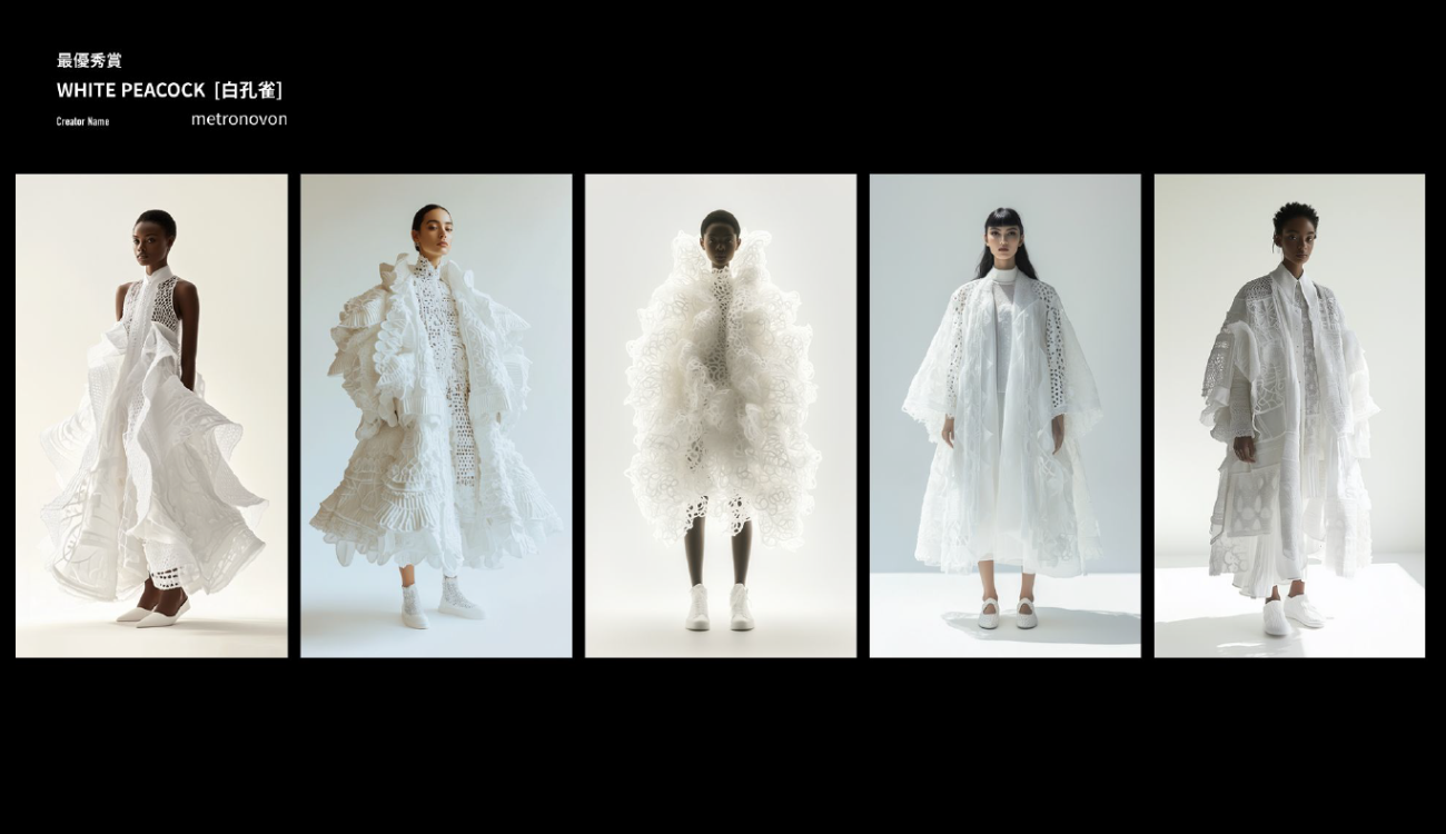 TOKYO AI Fashion Week 2025 S/Sで最優秀賞となった孔雀をモチーフにしたデザイン