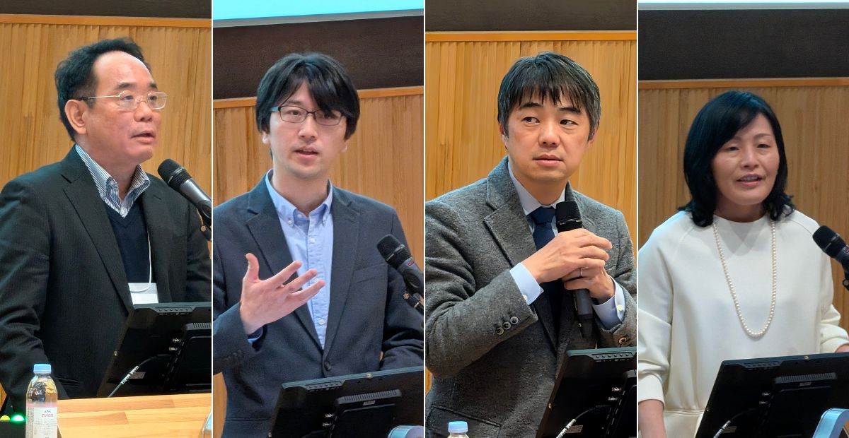 大木研一氏（東京大学 大学院医学系研究科 国際高等研究所 ニューロインテリジェンス国際研究機構 教授）／池内与志穂 氏（東京大学 生産技術研究所 教授）／池谷裕二氏 （東京大学 大学院薬学系研究科 教授）／長井志江氏（東京大学 国際高等研究所 ニューロインテリジェンス国際研究機構 特任教授）